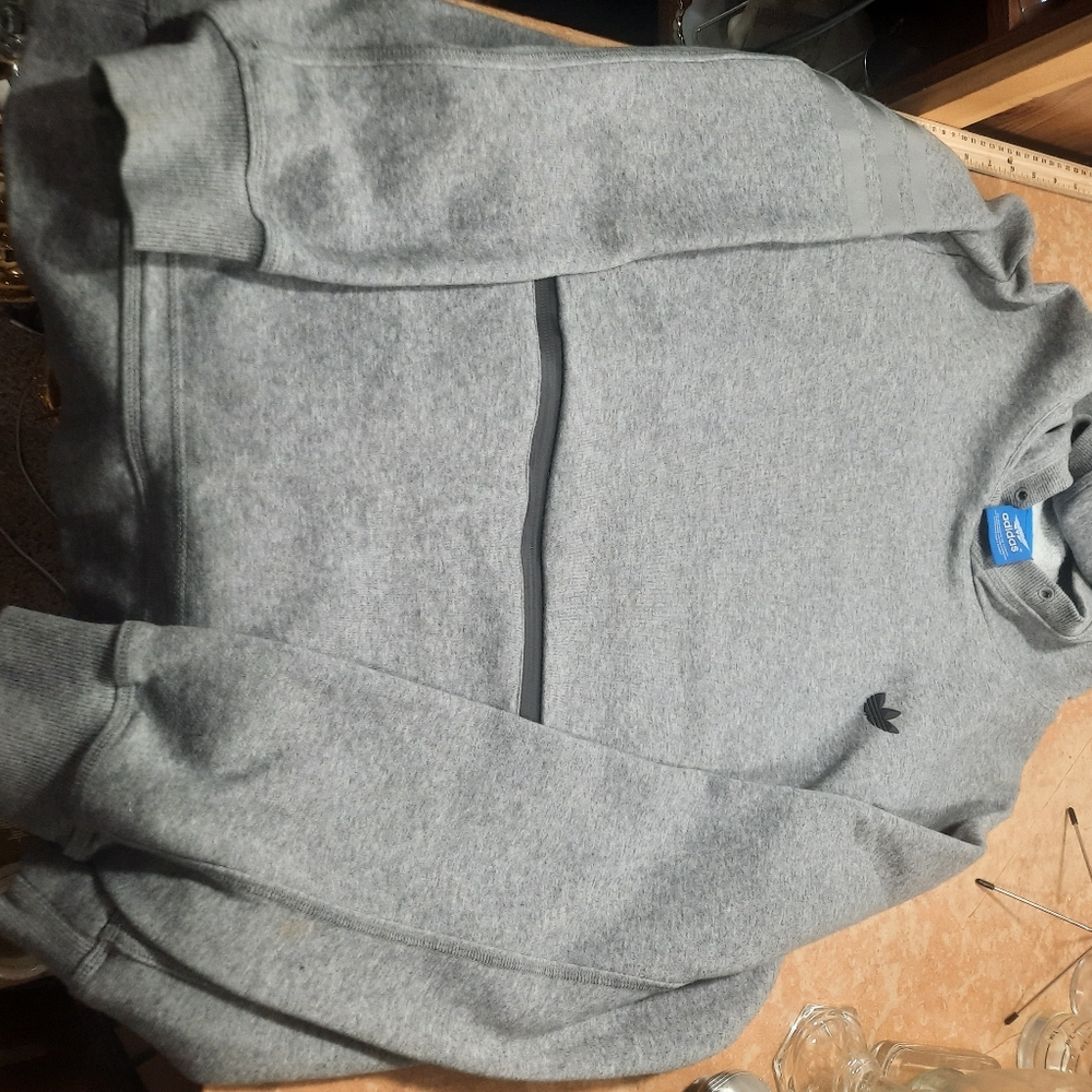 Adidas Gray Vintage Hoodie No String Sweatshirt Large